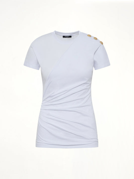 BALMAIN 3 Buttons Knotted T-Shirt (White)