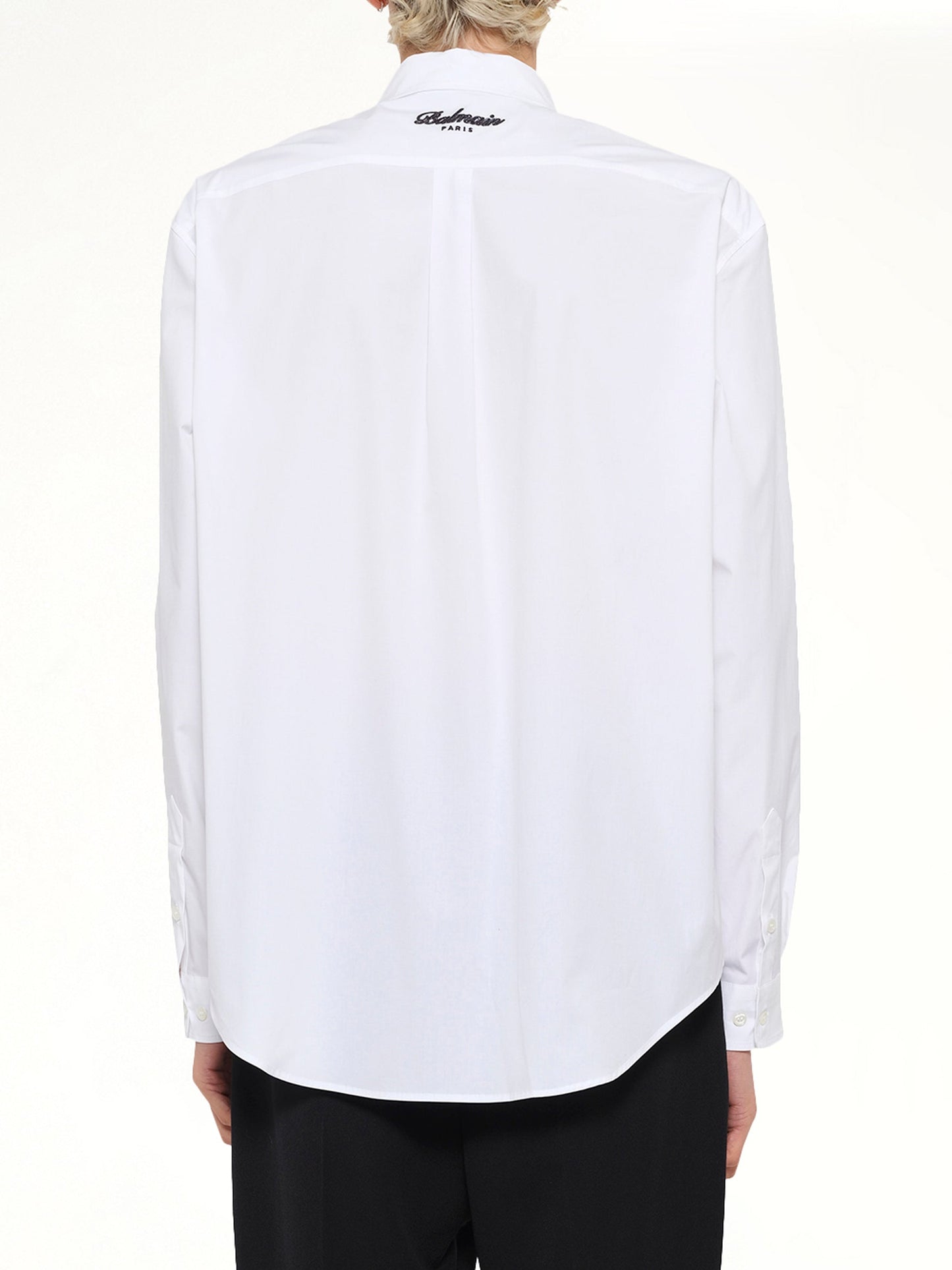 BALMAIN College Poplin Emblem Shirt (White)