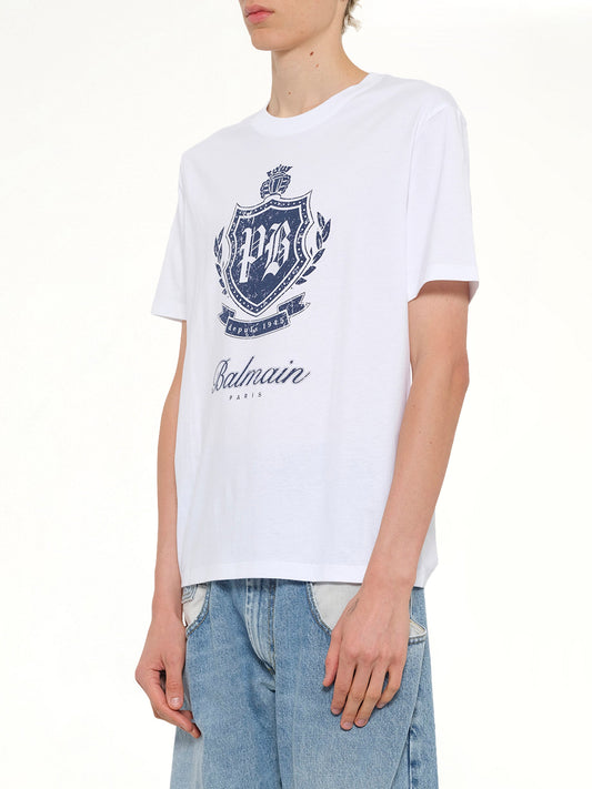 BALMAIN College Emblem Print T-Shirt (White)