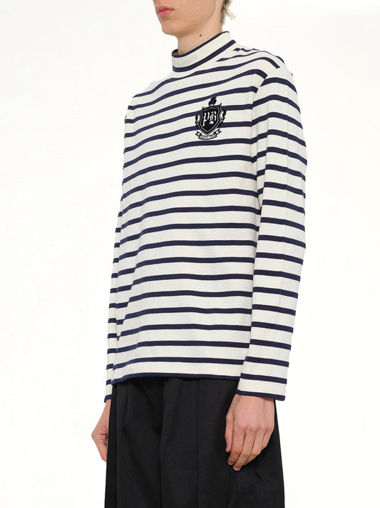 BALMAIN Emblem Flock Highneck LS T-Shirt (Beige)