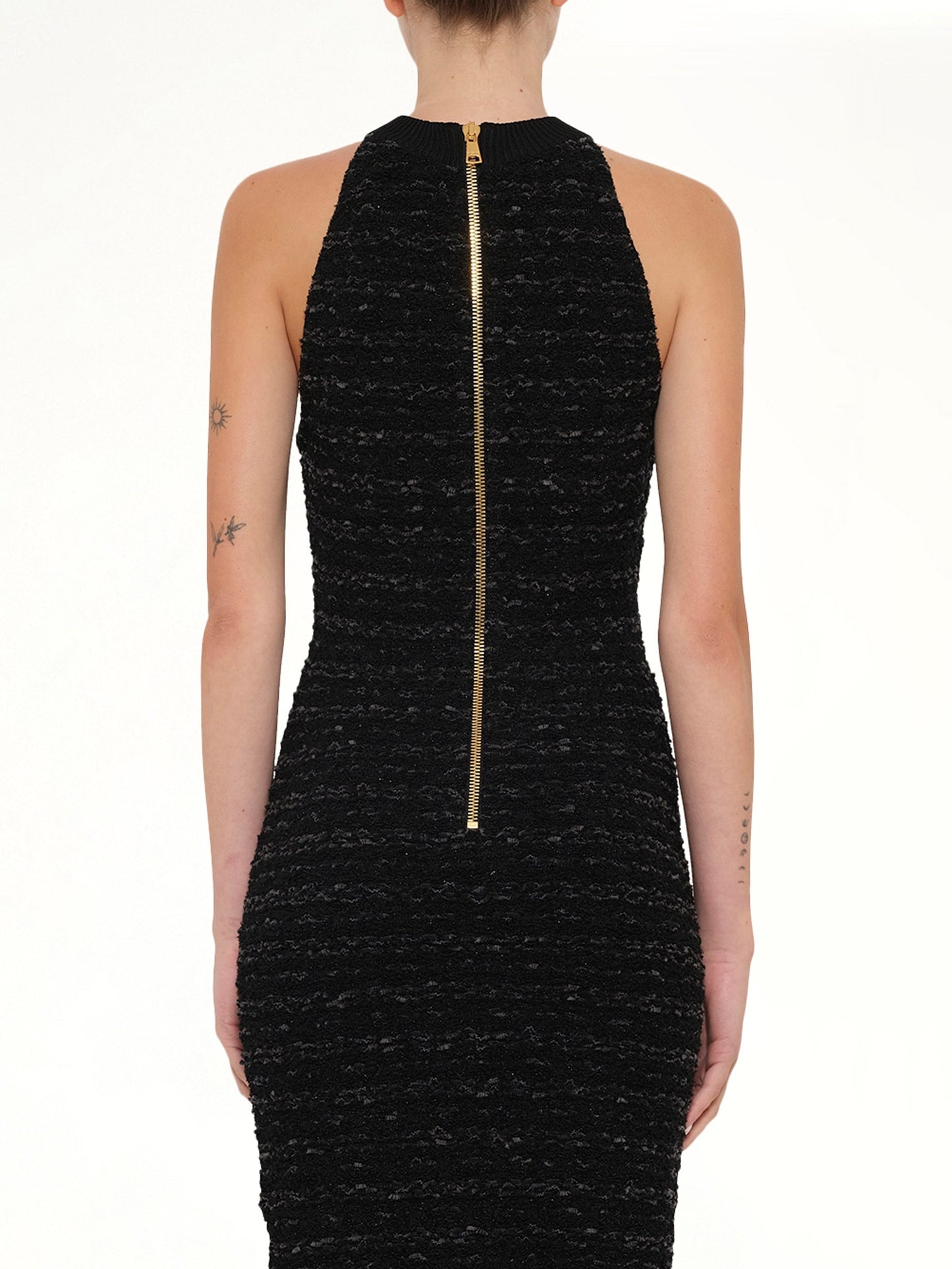 BALMAIN Halterneck Knit Tweed Dress (Black)