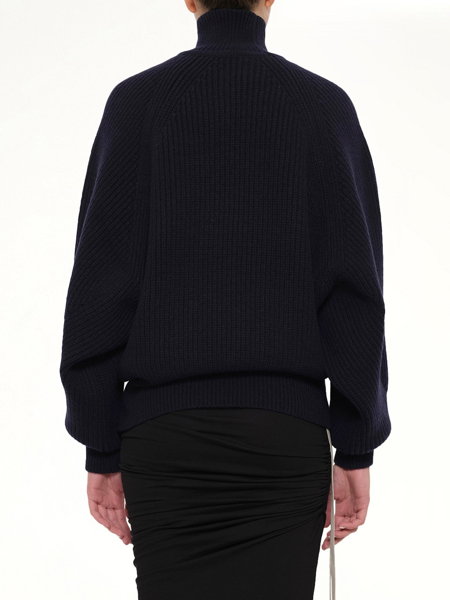 BALMAIN Batwing Ribbed Knit Pullover (Blue)