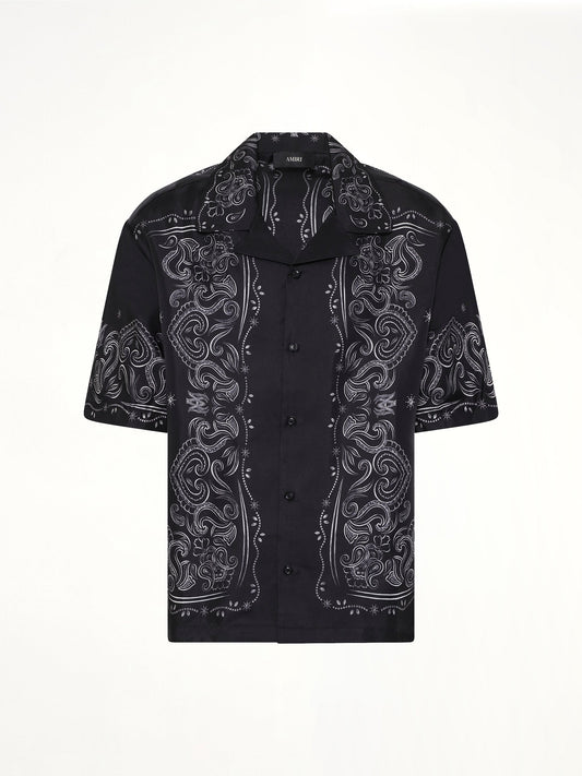 AMIRI Bandana Paint Oversized Bowling Shirt (Black)