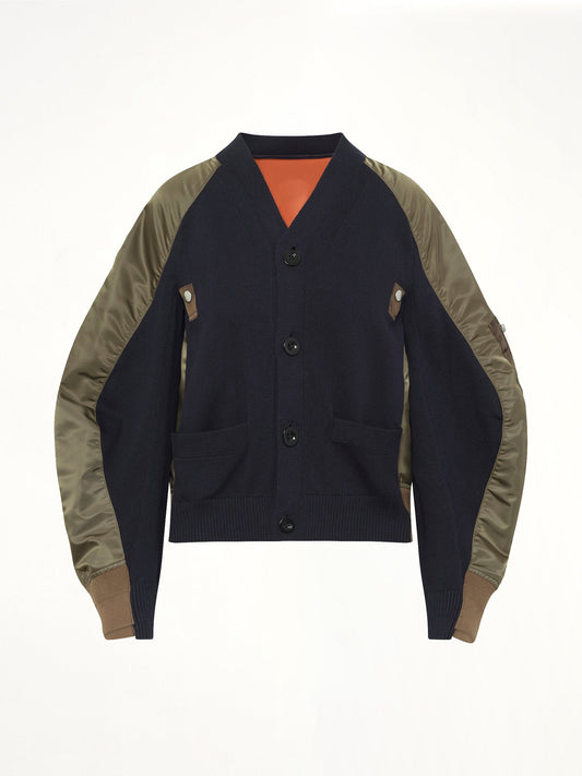 SACAI Nylon Twill x Knit Cardigan (Navy)