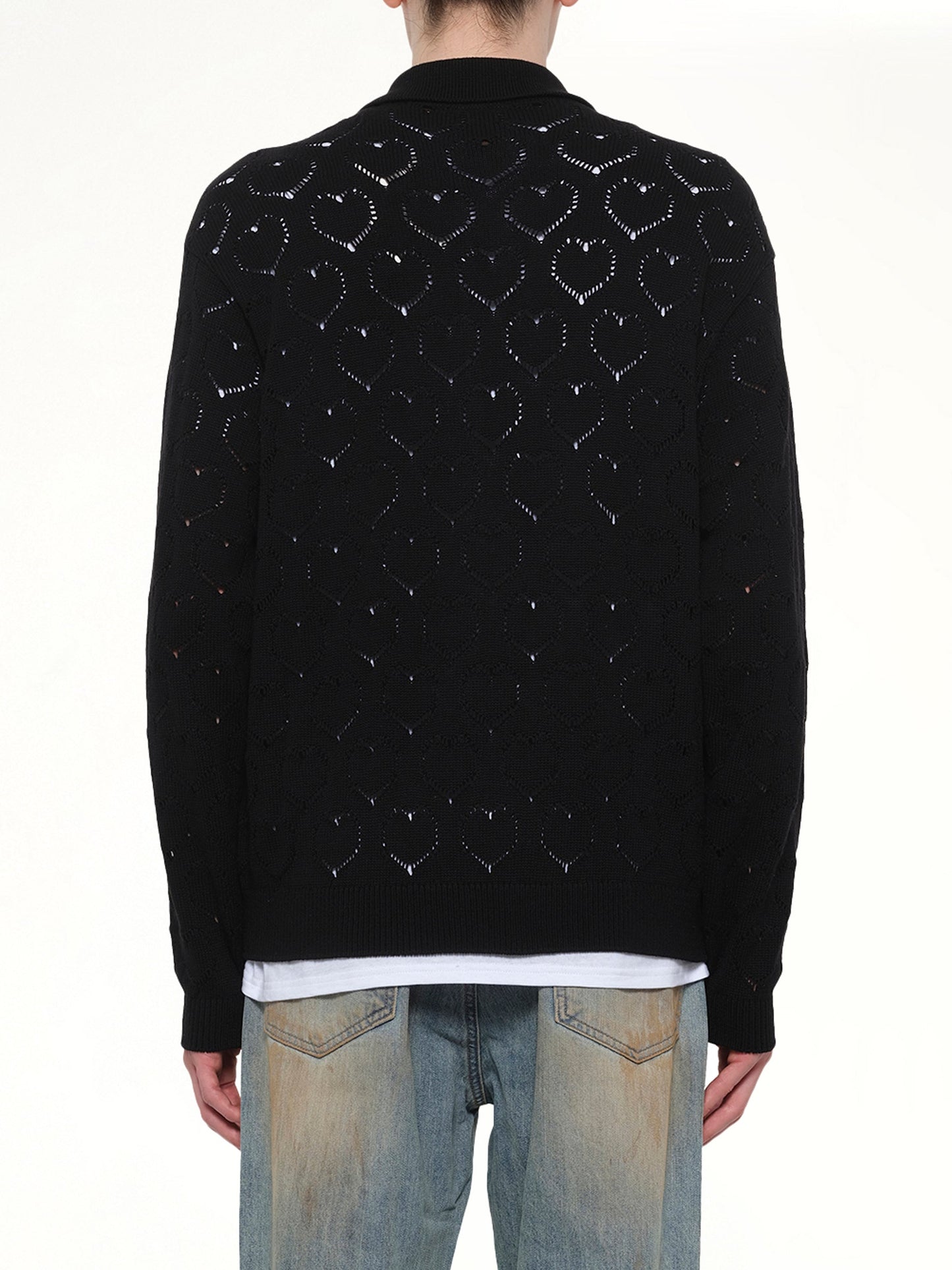 VOWELS Eyelet Knitted Zip Up (Black)