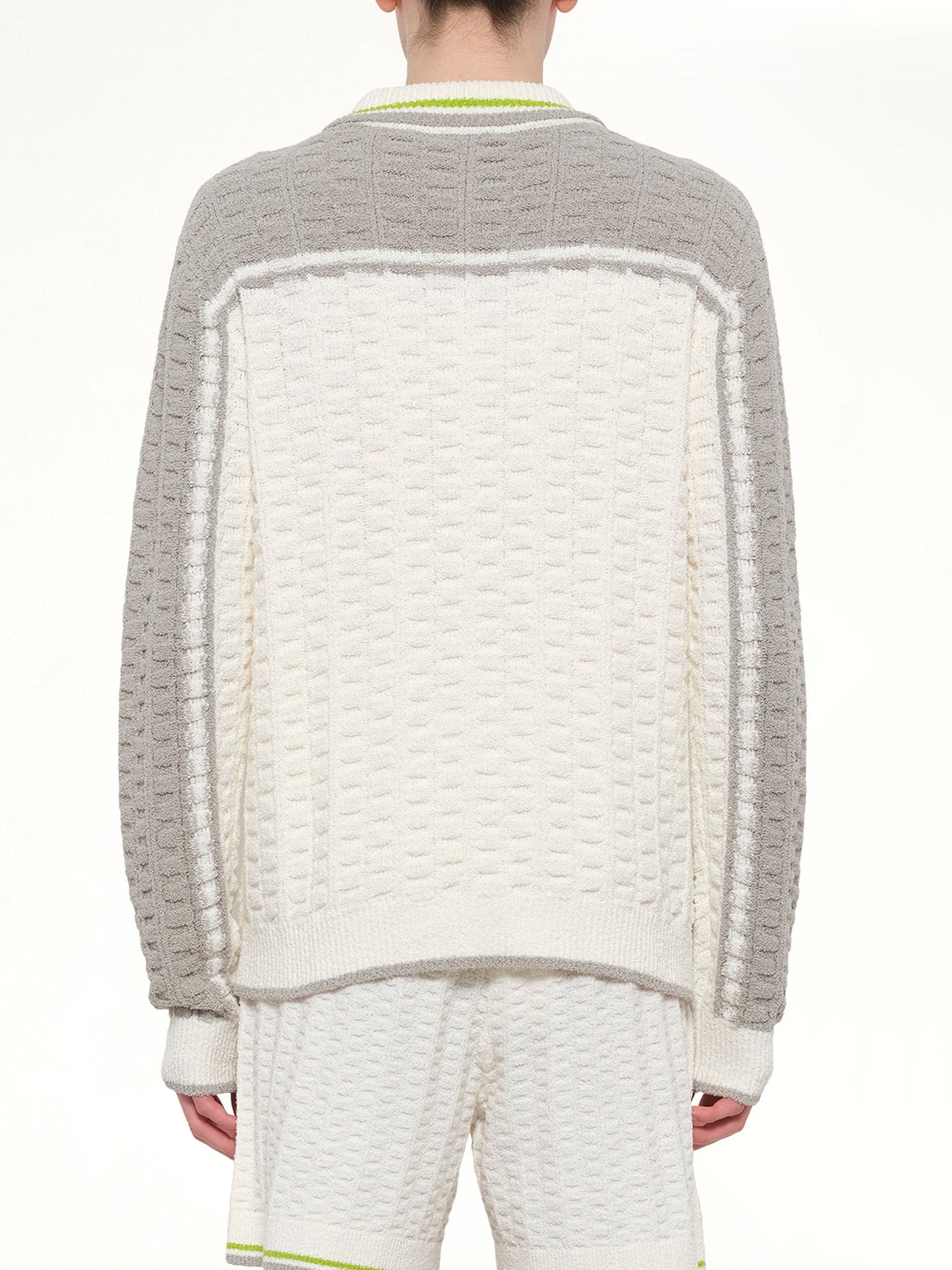 CASABLANCA Tennis Boucle Long Sleeve Polo Shirt (White)