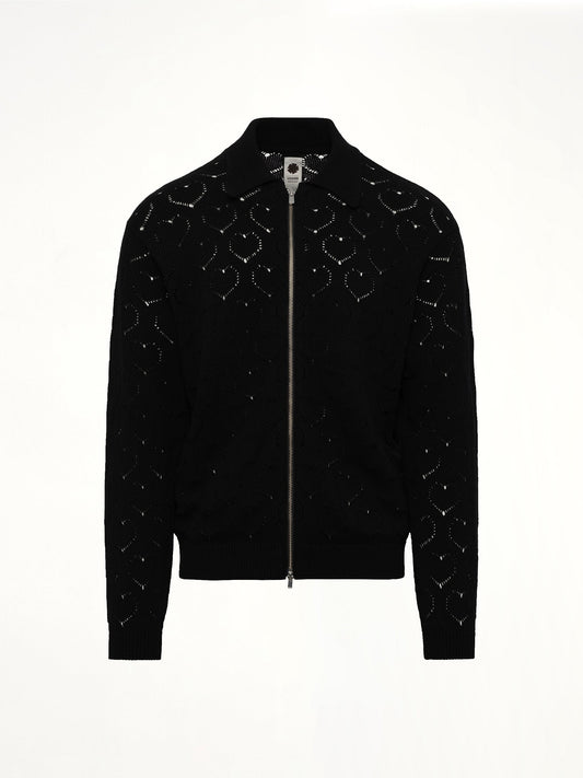 VOWELS Eyelet Knitted Zip Up (Black)