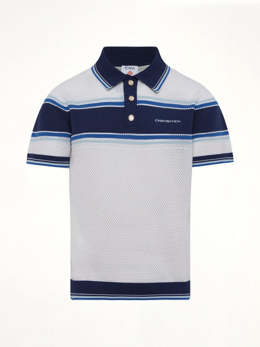 CASABLANCA Mesh Stripe Polo (White)