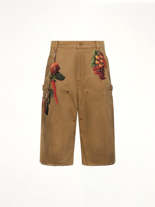 DOUBLET Vegetable Embroidery Cut-Off Pants (Beige)