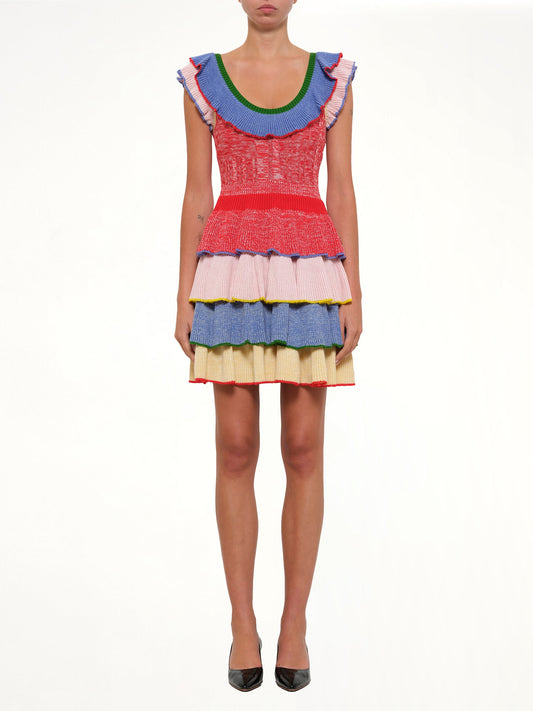 ALEXANDER MCQUEEN Multicolor Knit Mini Dress (Red)