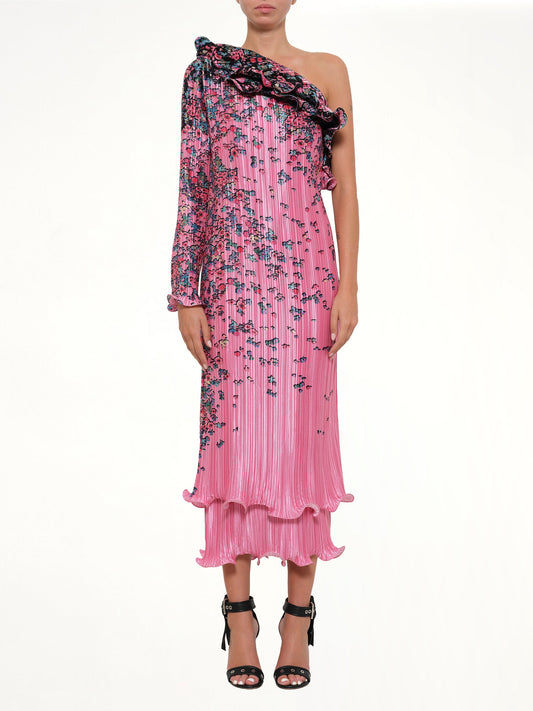 GIVENCHY Bloom Asym Pleat Dress (Pink)