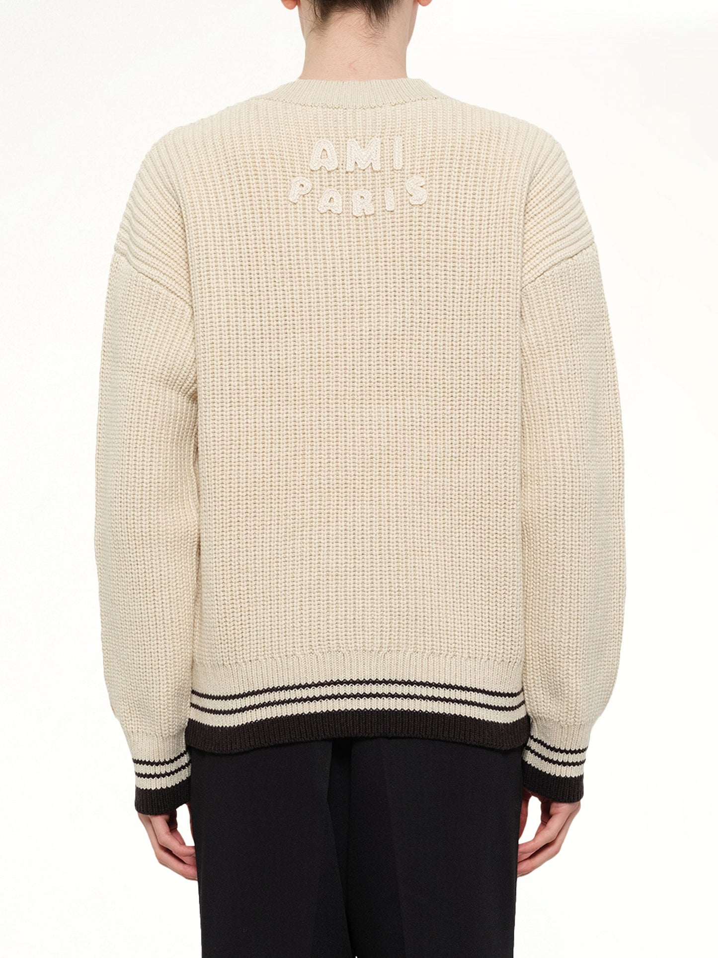 PARIS Ami De Coeur V Neck College Sweater (White)
