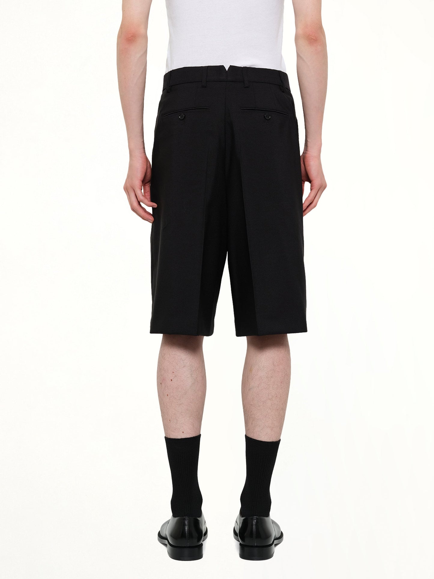 AMI PARIS Low Waist Wide Bermuda Shorts (Black)