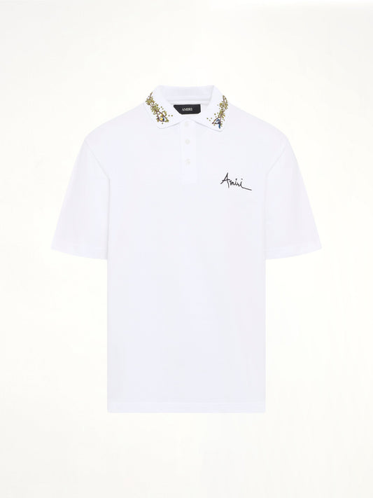 Amiri Floral Collar Polo (White)