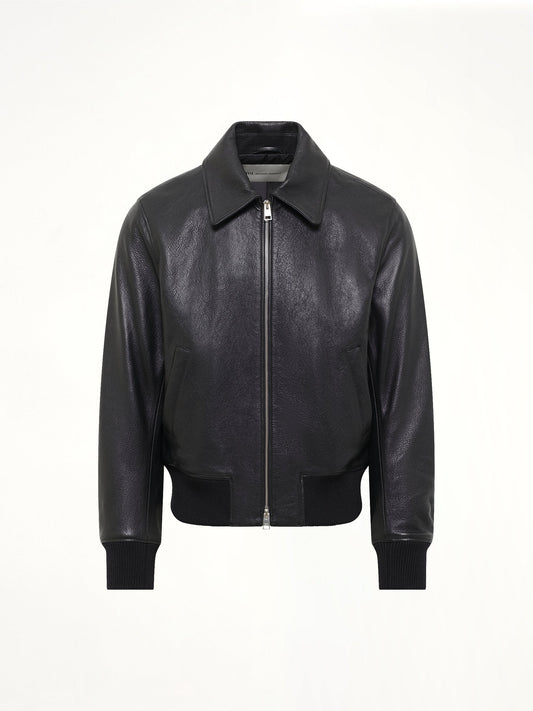 AMI PARIS Zipped Leather Jacket (Black)