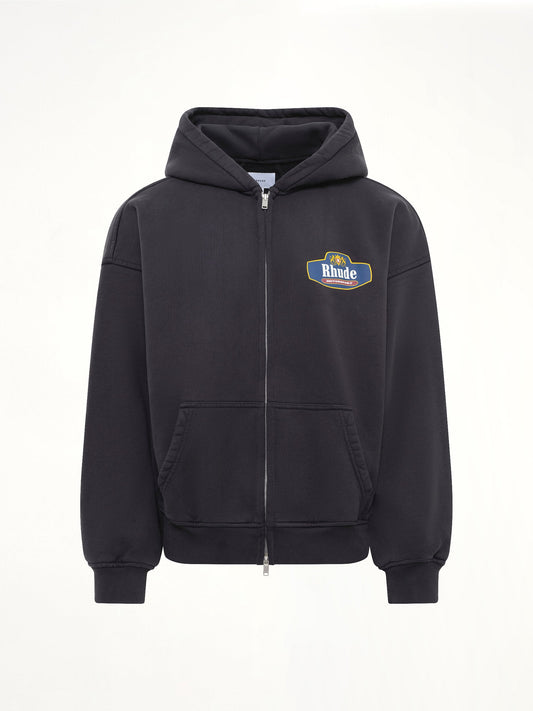 RHUDE Racing Crest Zip-Up Hoodie (Black)