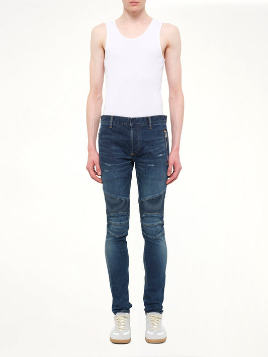 BALMAIN Distressed Camo Jeans (Blue)