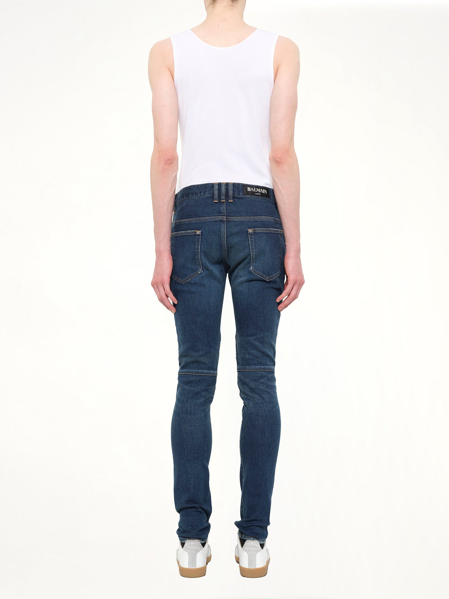 BALMAIN Distressed Camo Jeans (Blue)
