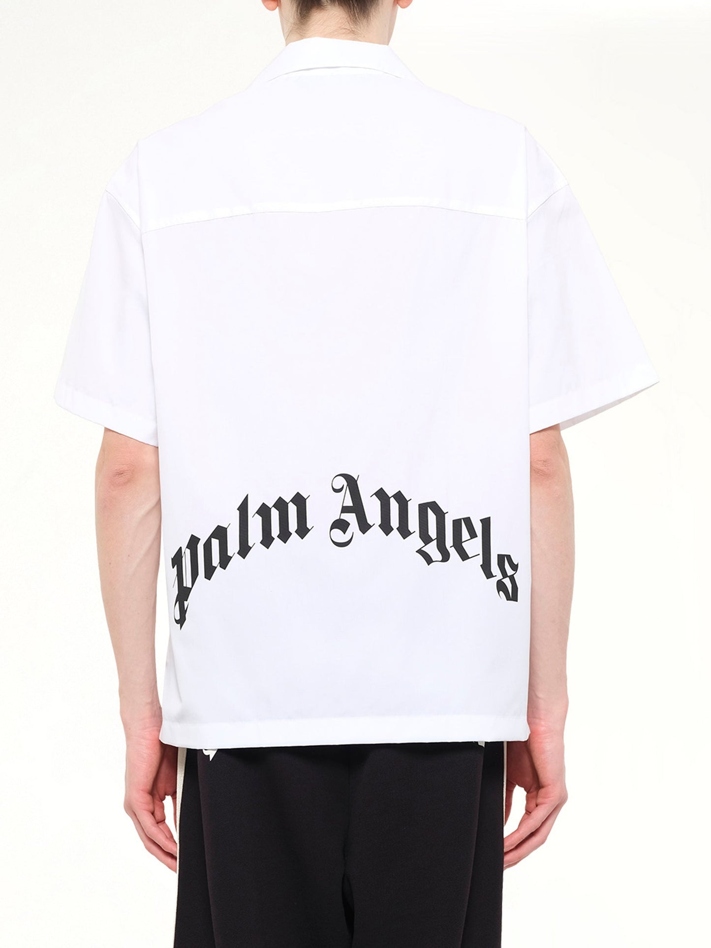 PALM ANGELS B Curved Logo Bowling Shirt (White)
