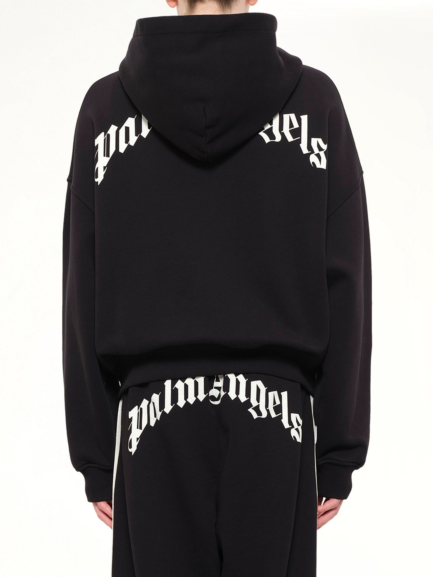 PALM ANGELS Back Curved Logo Zip Hoodie (Black)