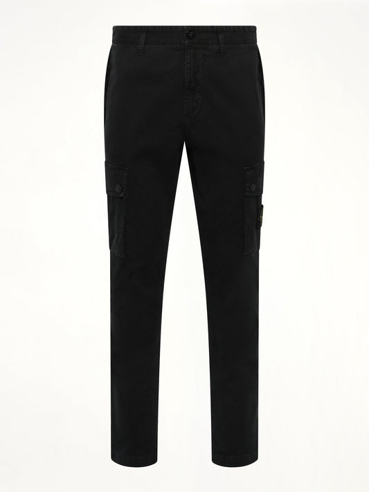 STONE ISLAND 3100034 Stretch Organic Broken Twill Cotton 'Old' Effect Cargo Pants (Black)