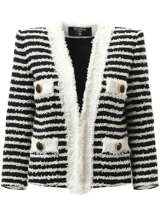 BALMAIN 4PKT Mariniere Tweed Jacket (Black White)