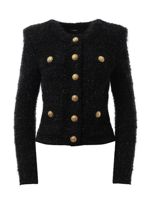 BALMAIN Buttoned Maze Tweed Jacket (Black)