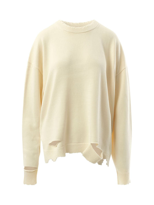 HELMUT LANG Distressed Rib Sweater (White)
