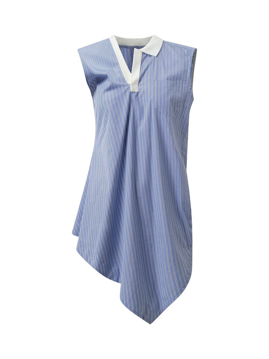 SACAI Cotton Poplin Polo Shirt (Light Blue Stripe)