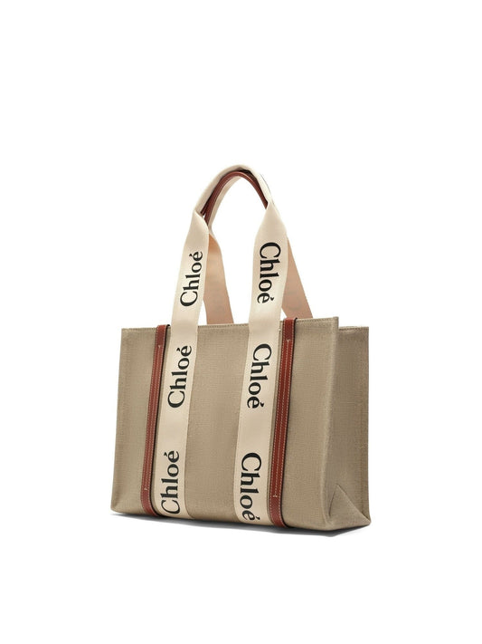 CHLOE Medium Eco Woody Tote Bag with Strap (White)