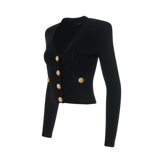 BALMAIN Buttoned Knit Crop Cardigan (Black)