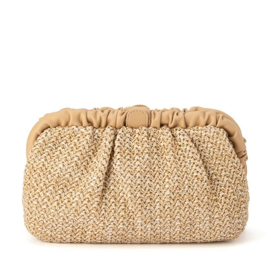 Olga Berg AMALIA Pleated Woven Clutch (Natural)