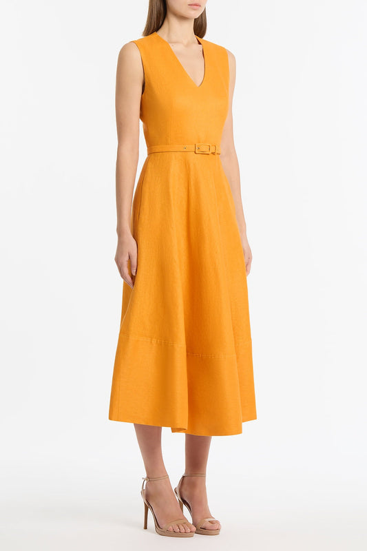Carla Zampatti Amber Linen Belted Midi Dress (Orange)