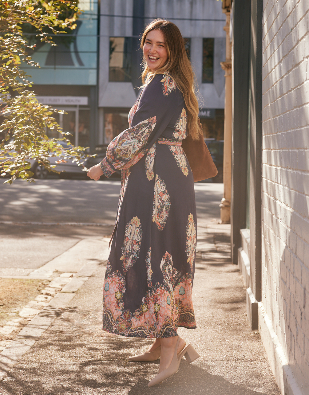 Beautiful Stories Amelie Shirt Midi Dress (Navy Print)