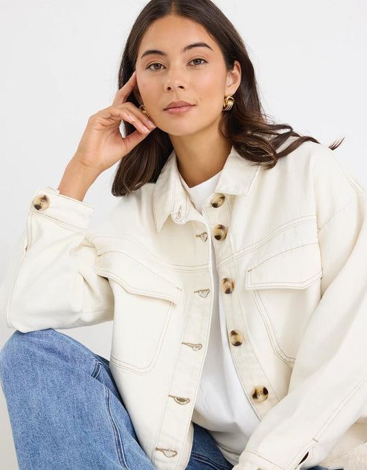 Among The Brave Echo Patch Pocket Denim Jacket (Ecru)