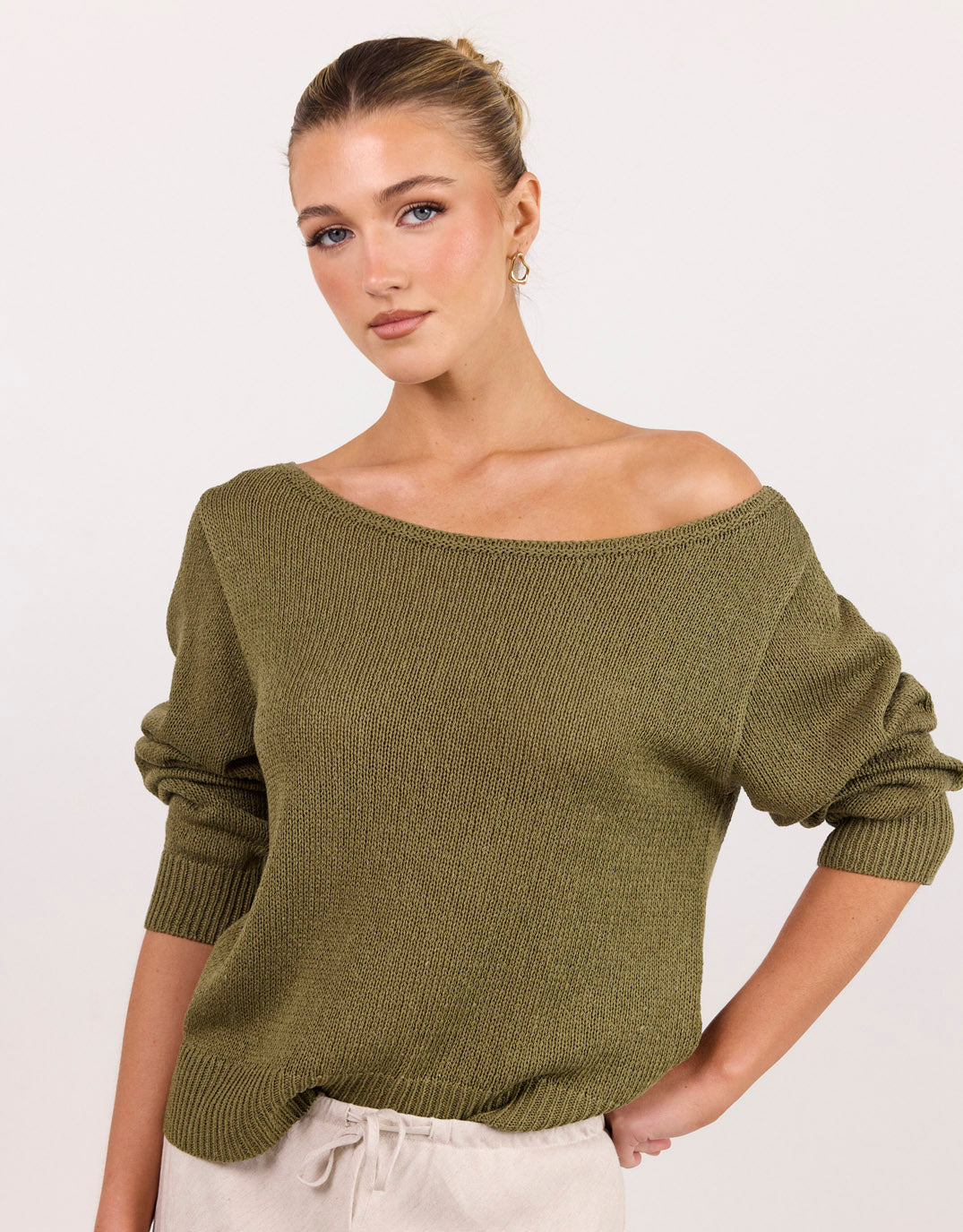 Among The Brave Eventide Boat Neck Long Sleeve Jumper (Sage)