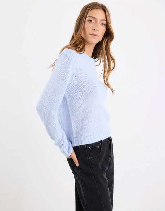 Among The Brave Genuine Crewneck Fluffy Long Sleeve Jumper (Ice Blue)