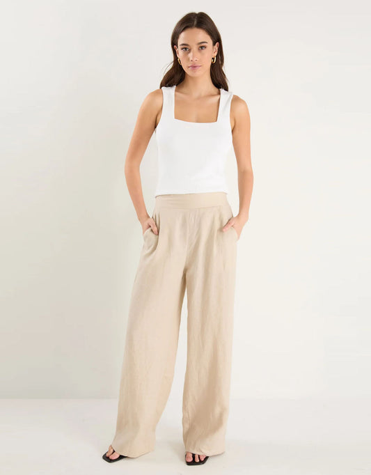 Guardian Linen Pull On Wide Leg Pants - (Stone)