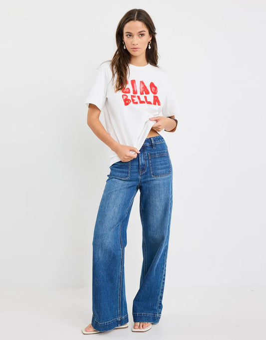 Paradiso Boxy Tee - / Ciao Print (Ivory)