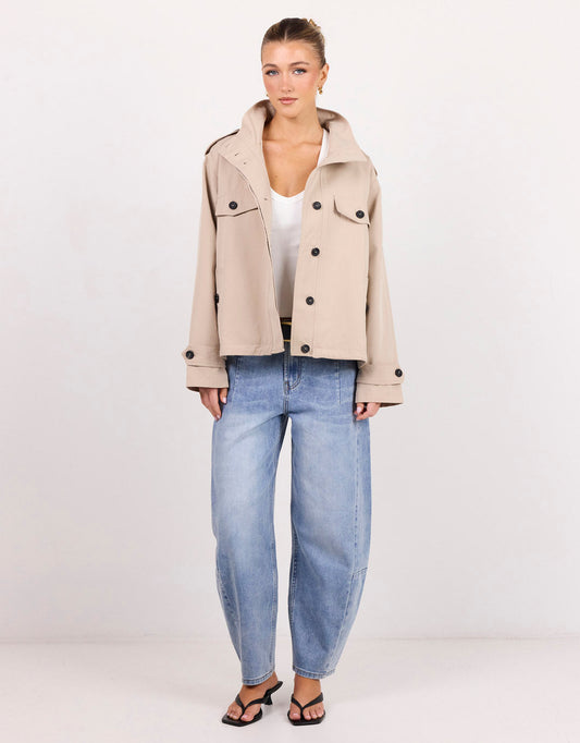 Among The Brave Squad Funnel Neck Trench Jacket (Taupe)