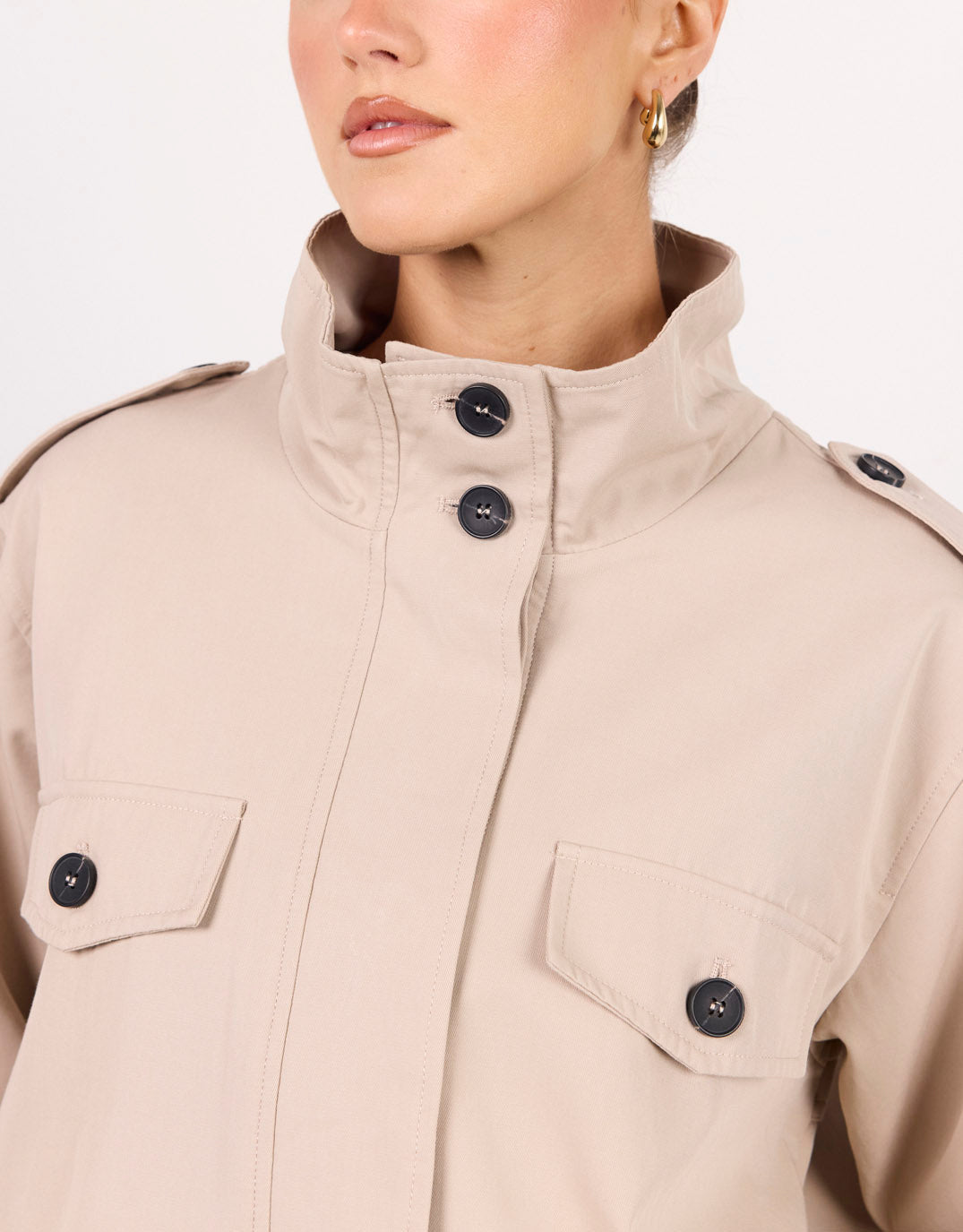 Among The Brave Squad Funnel Neck Trench Jacket (Taupe)