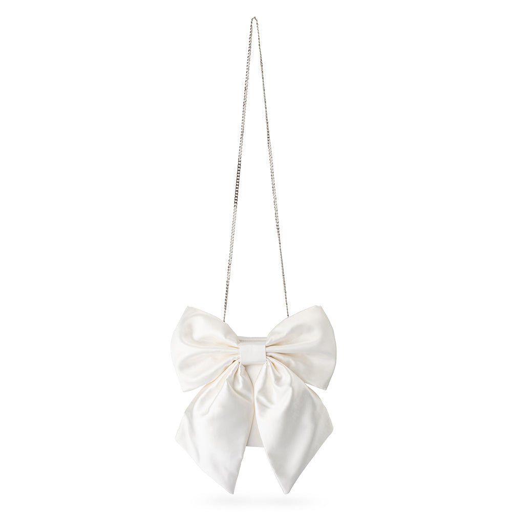 Olga Berg ANGELIQUE Satin Bow Bag (White)