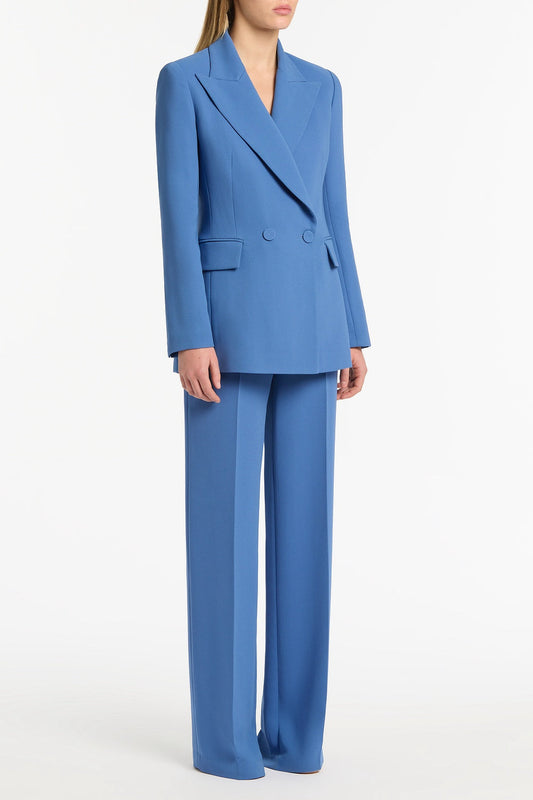 Carla Zampatti Atlas Crepe Double Breasted Relaxed Blazer (Blue)