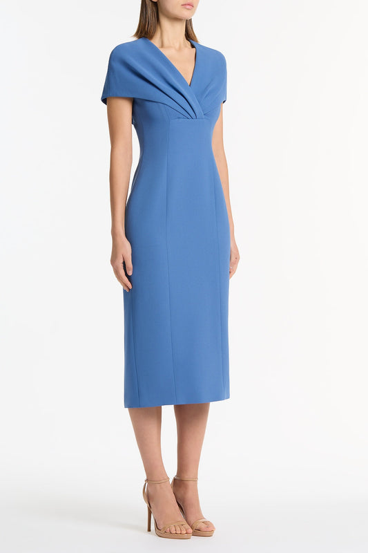 Carla Zampatti Atlas Crepe Tuck Midi Dress (Blue)