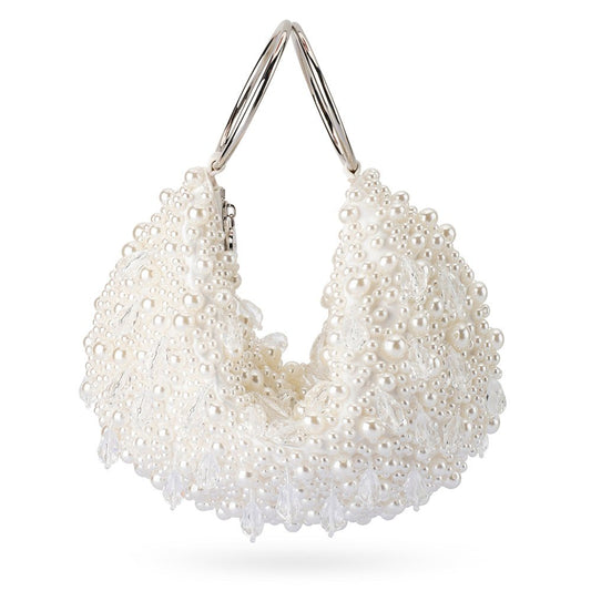 Olga Berg AZZY Encrusted Curved Bag (Pearl)