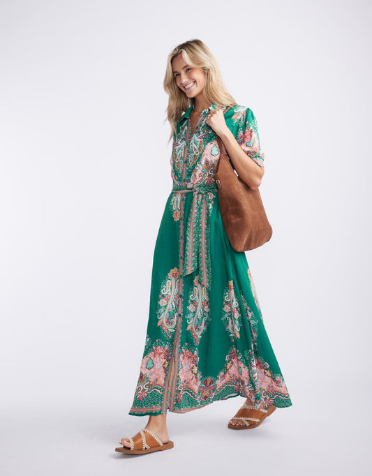 Shirt Midi Dress - (Green Print)