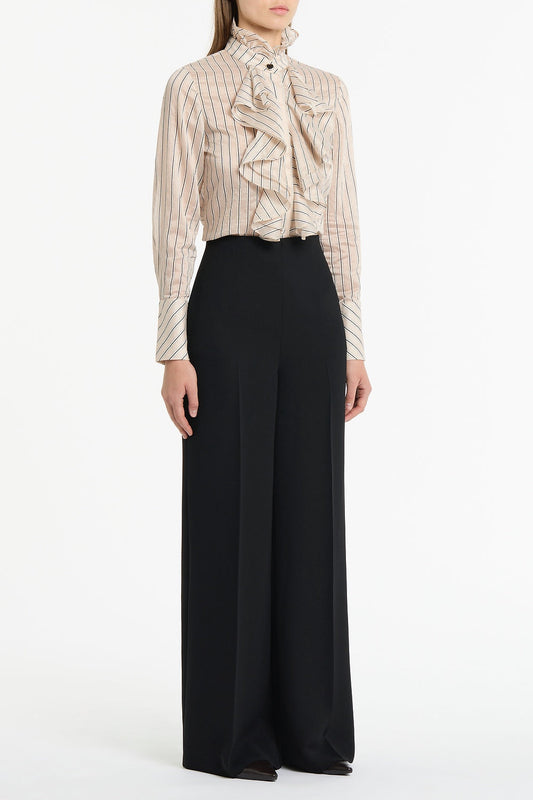 Carla Zampatti Beige Silk Tencel Stripe Frill Front Shirt (Pink)