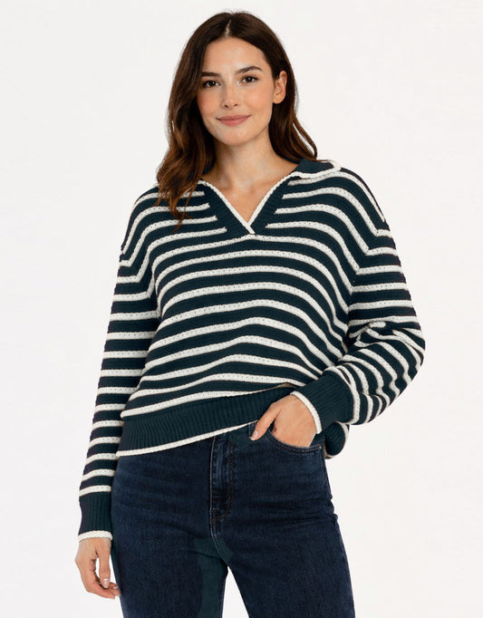 Aberdeen Polo Knit Sweat - (Navy Stripe)