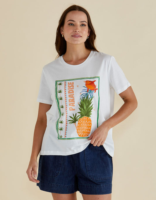 Betty Basics Ellia Crew Tee (Paradise Beach Print White)