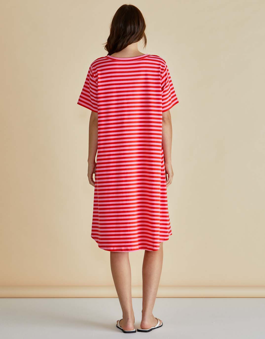 Eloise T-Shirt Dress - (Pink/Red Stripe)